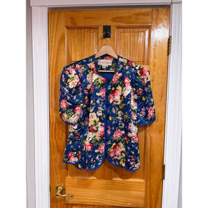 Richard Warren 100% Silk Floral Jacket 14 Vintage Puff Sleeve Evening Top